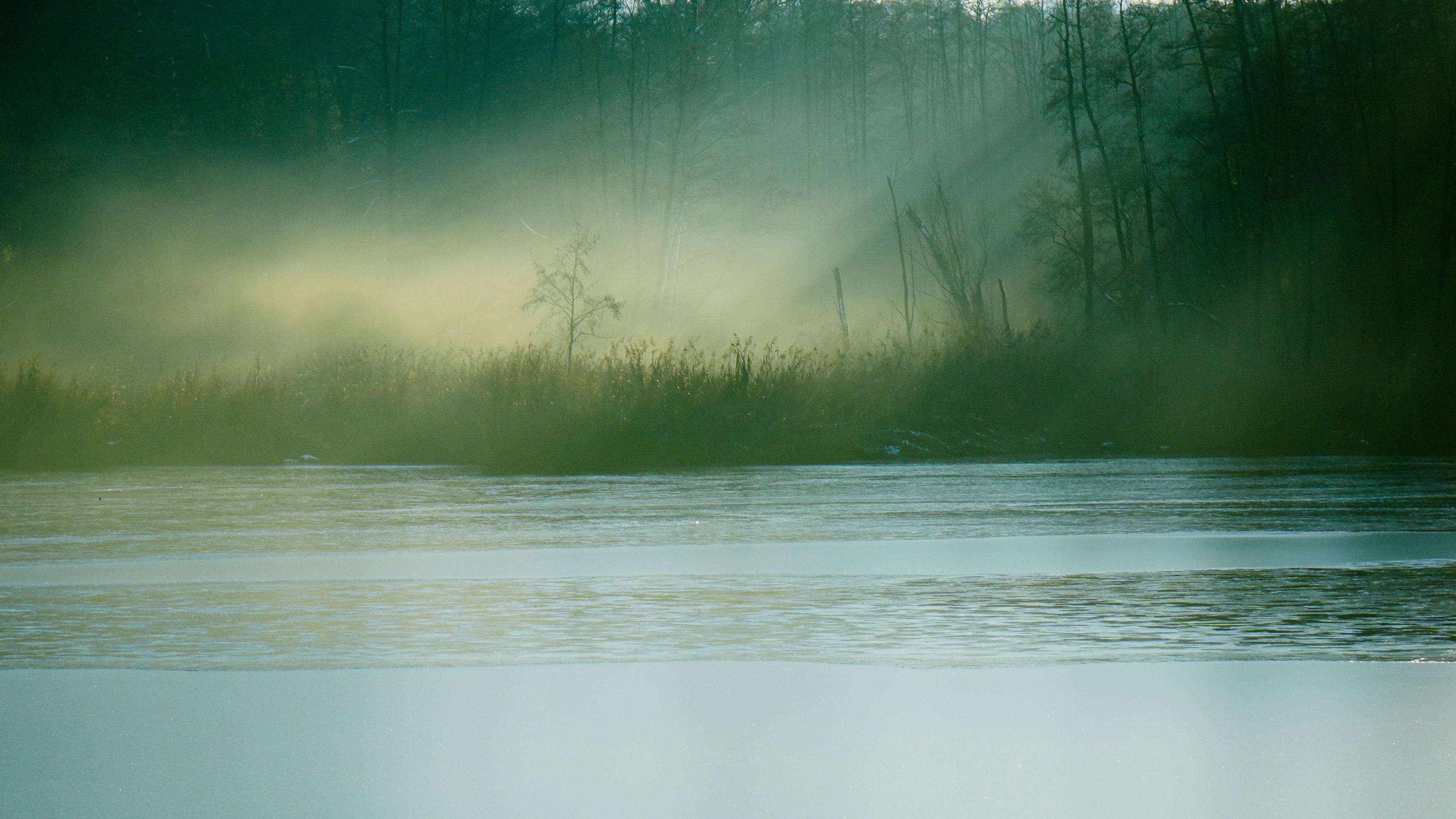Mist covered river