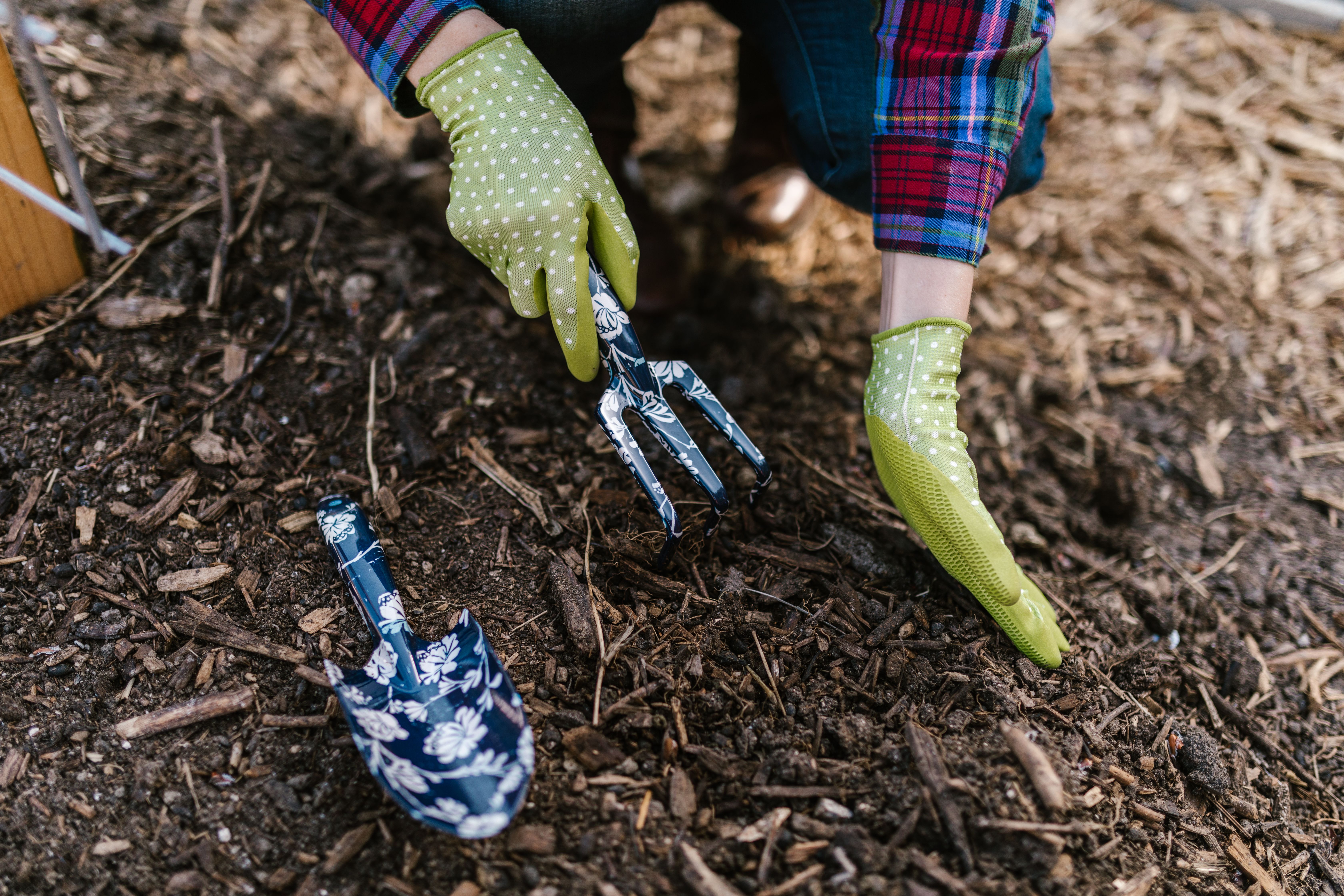 Digging in dirt of a garden