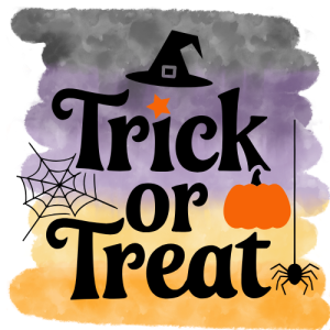 Trick or treat with witch's hat and pumpkin