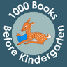 1000 Books Before Kindergarten Logo of a sitting fawn reading a blue book inside a circle 