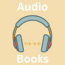 Headphones with a soundwave moving between the ear pieces with the words Audio Book around them.