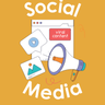 Graphic of speech bubble, text windows and a bullhorn, surrounded by the words "Social Media"
