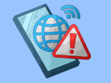 Cell phone with caution sign for internet safety