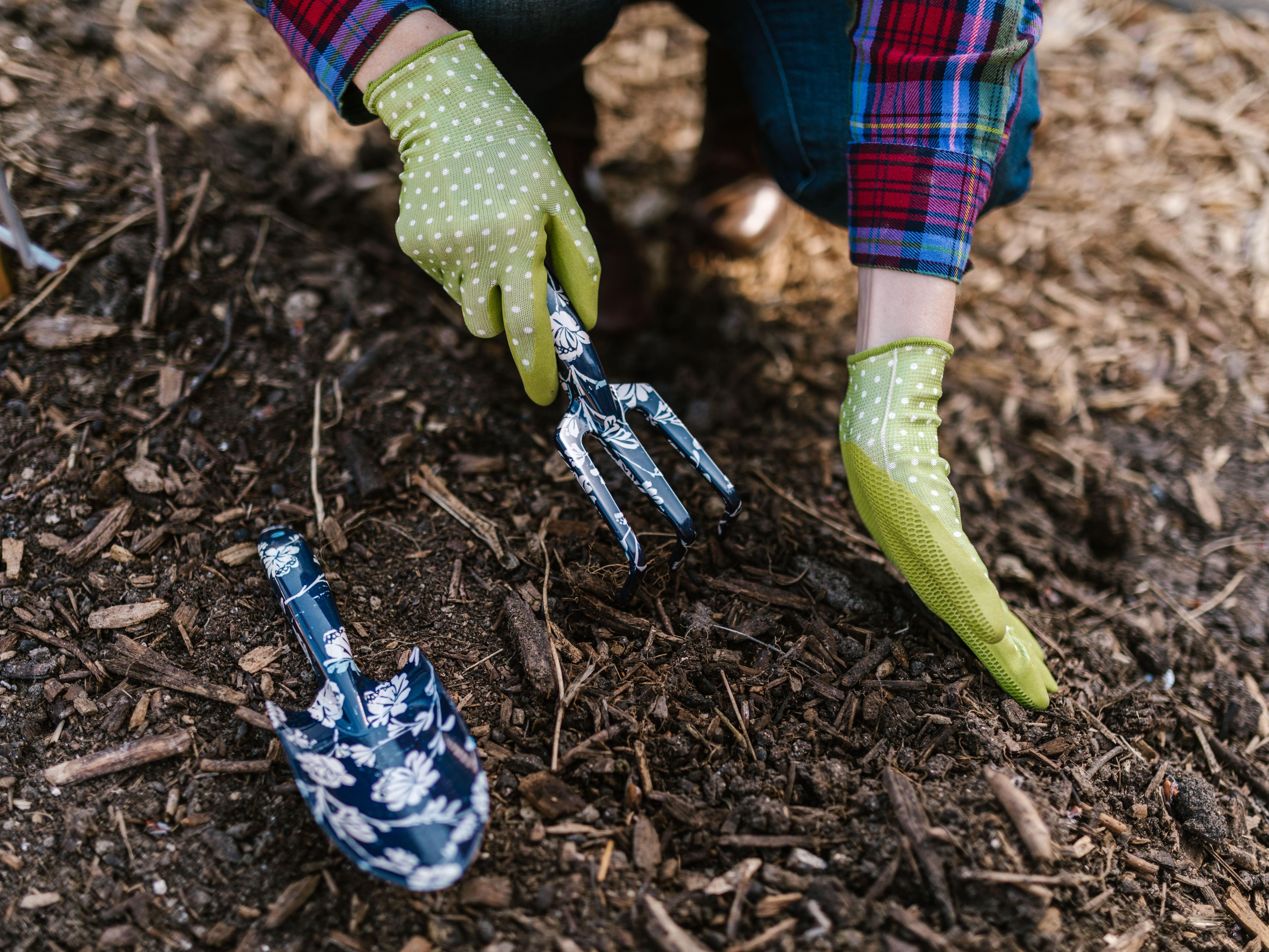 Digging in dirt of a garden