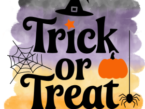 Trick or treat with witch's hat and pumpkin